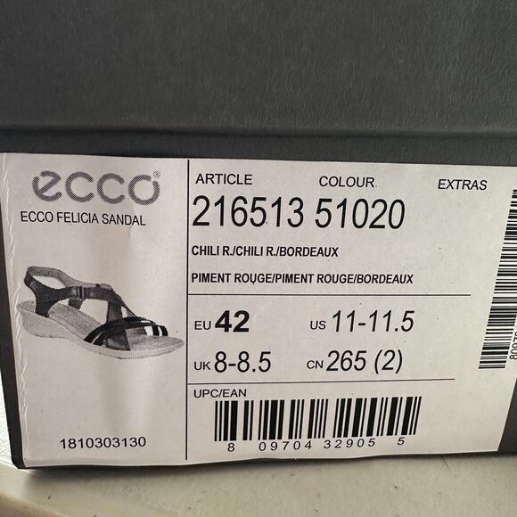 New Ecco Felicia Leather Wedge Sandal Chili Red 216513 Women's 11-11.5/EU42 NWB - Picture 10 of 10